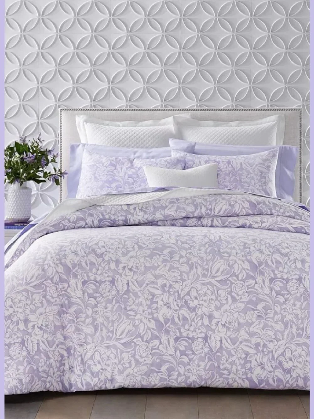 new Charter Club Damask Designs Cotton KING Comforter + 2 Shams in WHITE + LILAC